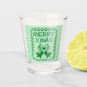 Ugly sweater pattern jingle bells and Merry Xmas w Shot Glass