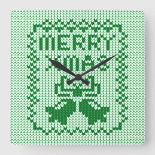 Ugly sweater pattern jingle bells and Merry Xmas w Square Wall Clock
