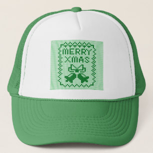 Ugly sweater pattern jingle bells and Merry Xmas w Trucker Hat