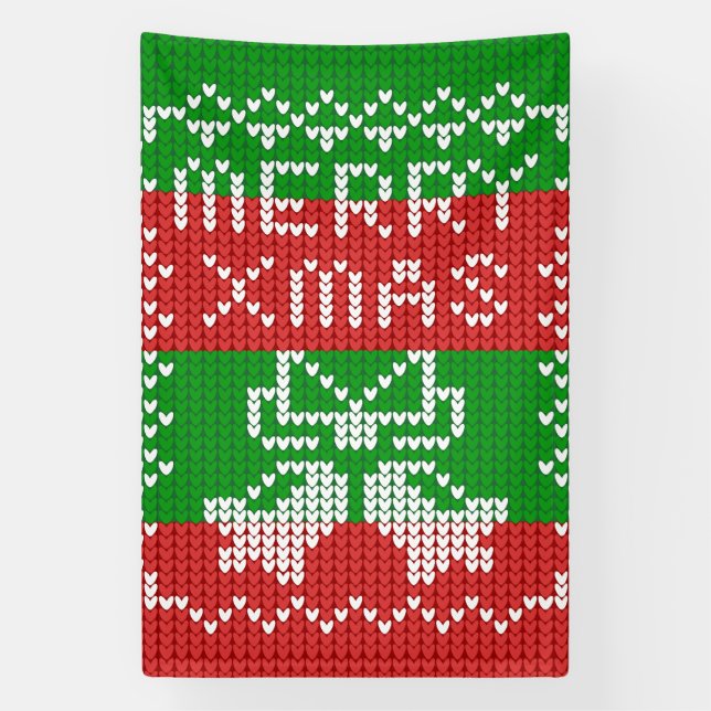 Ugly sweater pattern jingle bells Merry Xmas yarn Banner (Vertical)