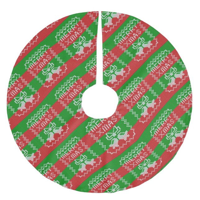 Ugly sweater pattern jingle bells Merry Xmas yarn Brushed Polyester Tree Skirt (Front)