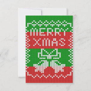Ugly sweater pattern jingle bells Merry Xmas yarn Card