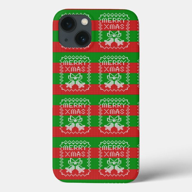 Ugly sweater pattern jingle bells Merry Xmas yarn Case-Mate iPhone Case (Back)