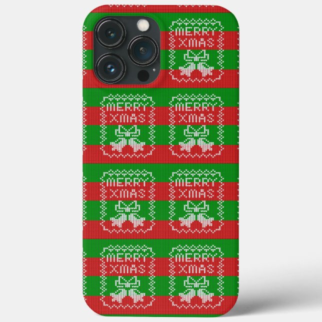 Ugly sweater pattern jingle bells Merry Xmas yarn Case-Mate iPhone Case (Back)