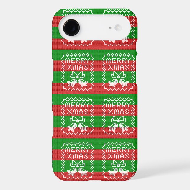Ugly sweater pattern jingle bells Merry Xmas yarn Case-Mate iPhone Case (Back)
