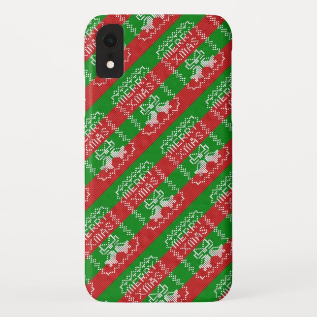 Ugly sweater pattern jingle bells Merry Xmas yarn Case-Mate iPhone Case (Back)