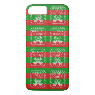 Ugly sweater pattern jingle bells Merry Xmas yarn iPhone 8 Plus/7 Plus Case