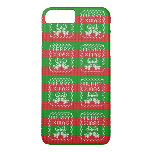 Ugly sweater pattern jingle bells Merry Xmas yarn Case-Mate iPhone Case (Back)