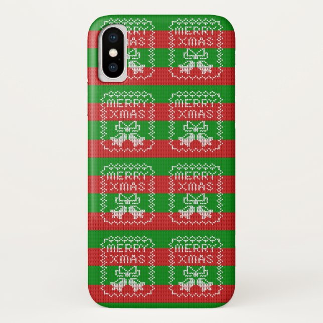 Ugly sweater pattern jingle bells Merry Xmas yarn Case-Mate iPhone Case (Back)