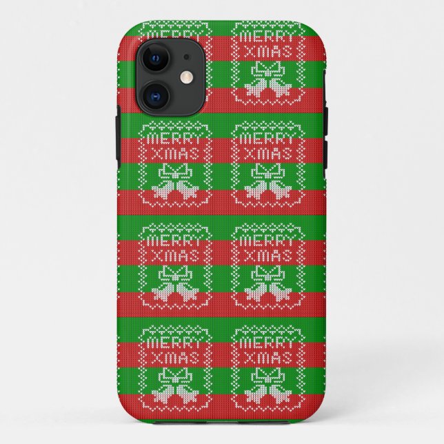 Ugly sweater pattern jingle bells Merry Xmas yarn Case-Mate iPhone Case (Back)