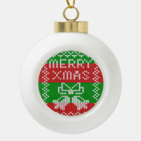 Ugly sweater pattern jingle bells Merry Xmas yarn