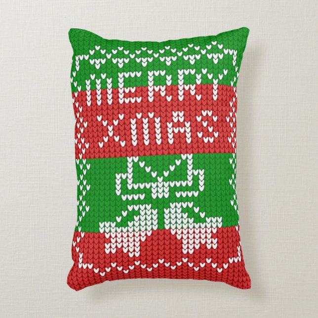Ugly sweater pattern jingle bells Merry Xmas yarn Decorative Cushion (Front(Vertical))