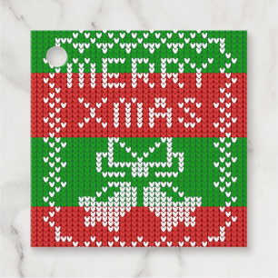 Ugly sweater pattern jingle bells Merry Xmas yarn Favour Tags