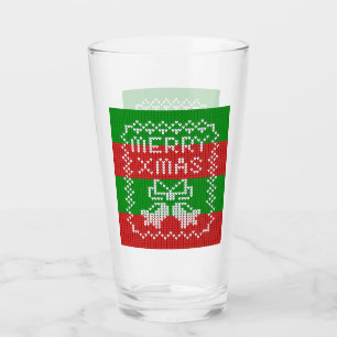 Ugly sweater pattern jingle bells Merry Xmas yarn Glass