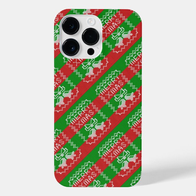 Ugly sweater pattern jingle bells Merry Xmas yarn iPhone Case (Back)