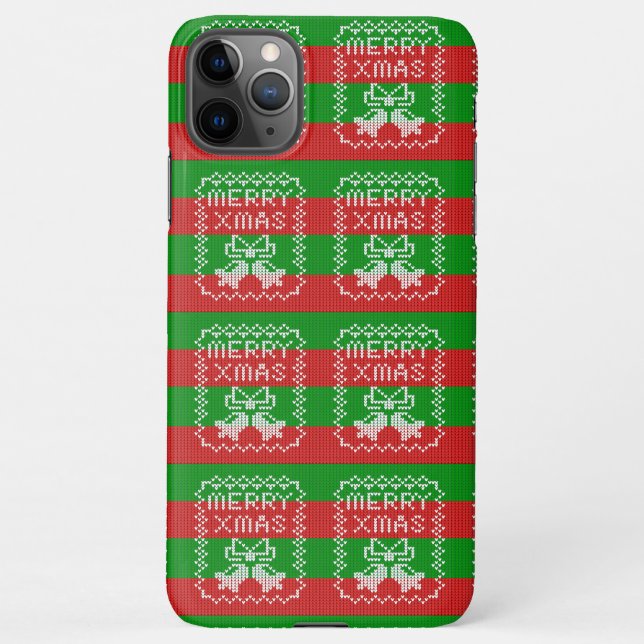Ugly sweater pattern jingle bells Merry Xmas yarn iPhone Case (Back)