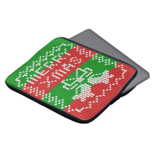 Ugly sweater pattern jingle bells Merry Xmas yarn Laptop Sleeve