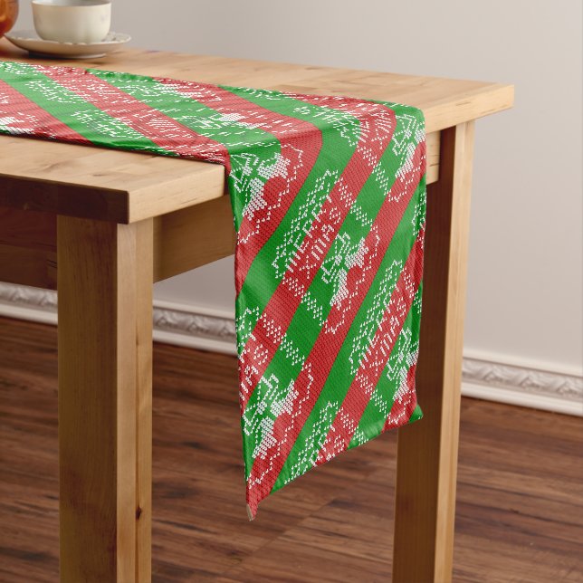 Ugly sweater pattern jingle bells Merry Xmas yarn Long Table Runner (In Situ)