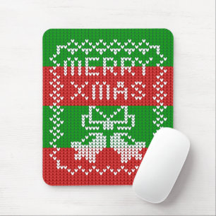 Ugly sweater pattern jingle bells Merry Xmas yarn Mouse Pad