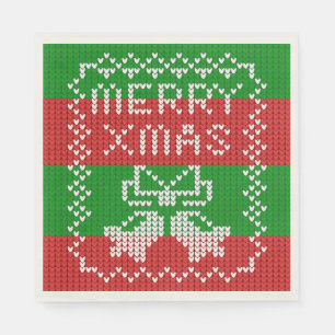 Ugly sweater pattern jingle bells Merry Xmas yarn Napkin
