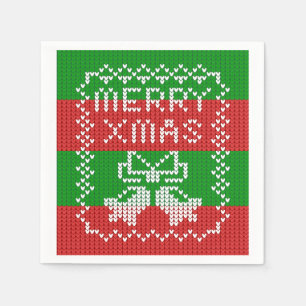 Ugly sweater pattern jingle bells Merry Xmas yarn Napkin