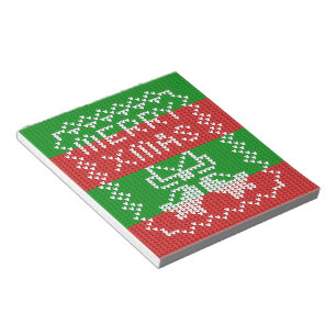Ugly sweater pattern jingle bells Merry Xmas yarn Notepad