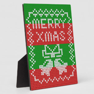 Ugly sweater pattern jingle bells Merry Xmas yarn Plaque