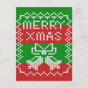 Ugly sweater pattern jingle bells Merry Xmas yarn Postcard