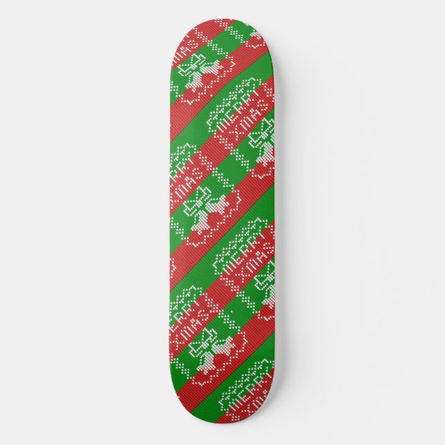 Ugly sweater pattern jingle bells Merry Xmas yarn Skateboard (Front)