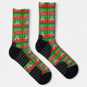 Ugly sweater pattern jingle bells Merry Xmas yarn Socks