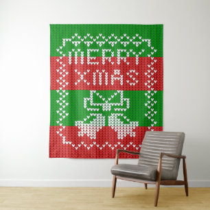Ugly sweater pattern jingle bells Merry Xmas yarn Tapestry