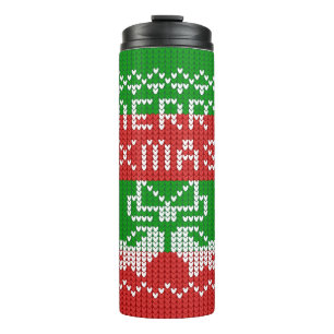 Ugly sweater pattern jingle bells Merry Xmas yarn Thermal Tumbler