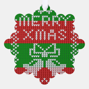 Ugly sweater pattern jingle bells Merry Xmas yarn Tree Decoration Card