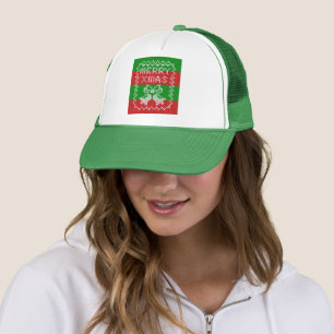 Ugly sweater pattern jingle bells Merry Xmas yarn Trucker Hat
