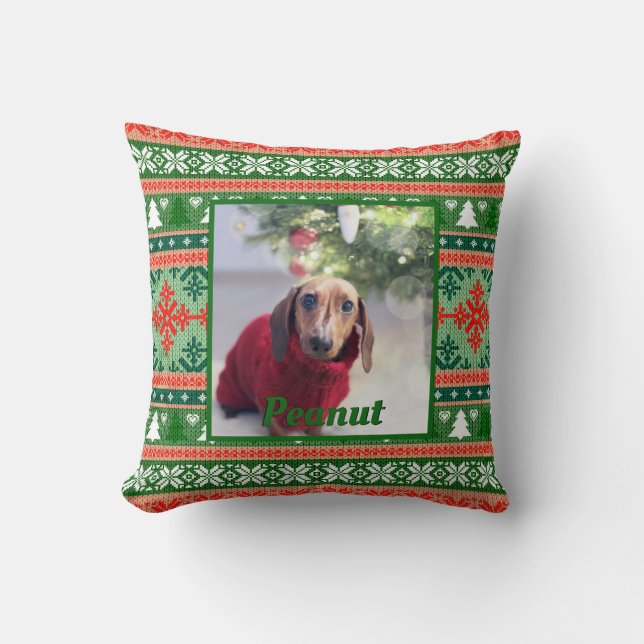 Ugly Sweater Pet Photo Christmas Knit Cushion (Front)