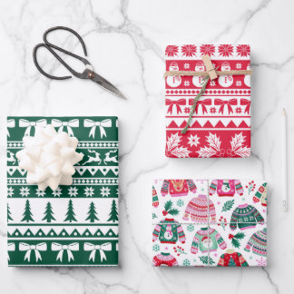 Ugly Sweater Pink, Red and Green Christmas Wrapping Paper Sheet