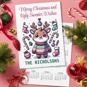 Ugly Sweater Reindeer Calendar Holiday Card