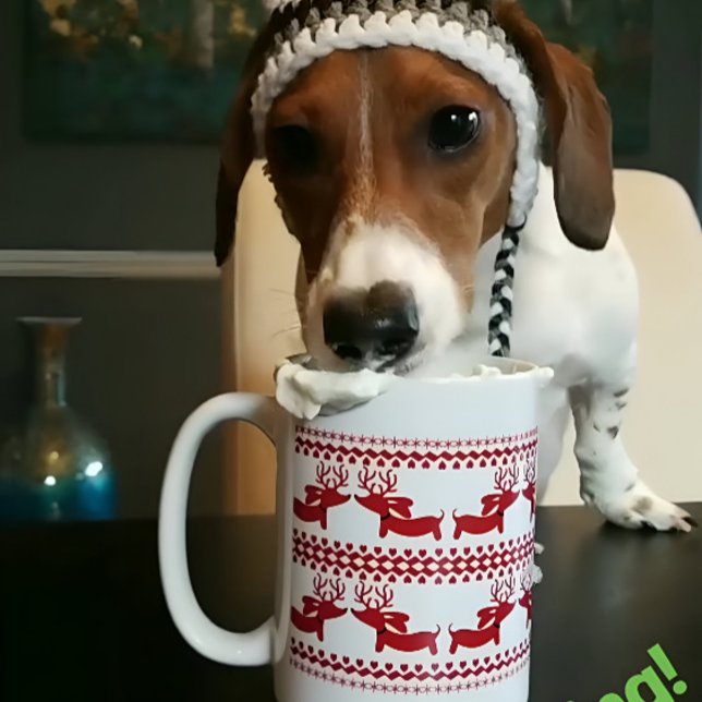 Ugly Sweater Reindeer Dachshund Tea Coffee Mug (Dachshund Christmas mug)