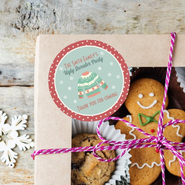 Ugly Sweater Retro Holiday Party Favour stickers (Creator Uploaded)