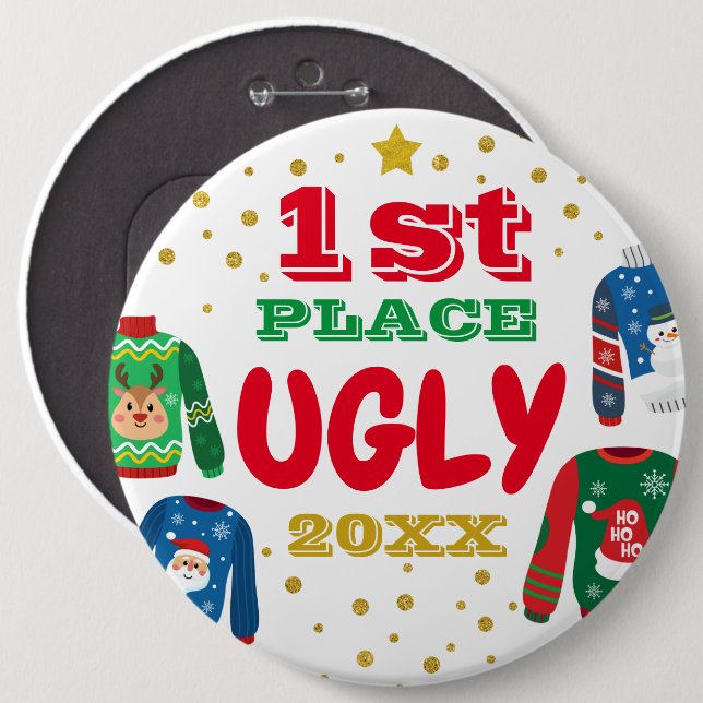 Ugly Sweater Round Button, Colossal, 6 Inch 6 Cm Round Badge (Front & Back)