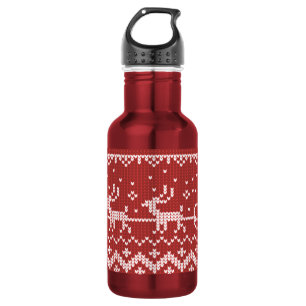 Ugly sweater Santa Claus sleigh and reindeers 532 Ml Water Bottle