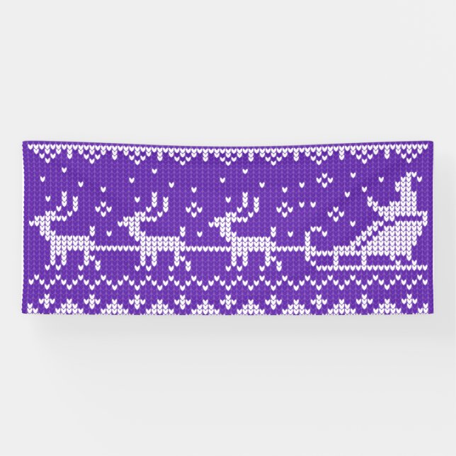 Ugly sweater Santa Claus sleigh and reindeers Banner (Horizontal)