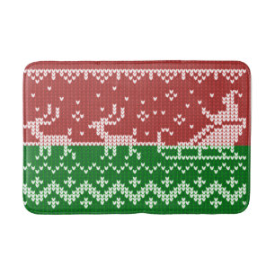 Ugly sweater Santa Claus sleigh and reindeers Bath Mat