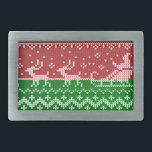 Ugly sweater Santa Claus sleigh and reindeers Belt Buckle<br><div class="desc">Ugly sweater Santa Claus and reindeer knitting pattern</div>