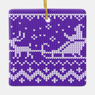 Ugly sweater Santa Claus sleigh and reindeers Ceramic Ornament