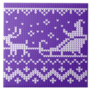 Ugly sweater Santa Claus sleigh and reindeers Ceramic Tile