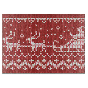 Ugly sweater Santa Claus sleigh and reindeers Cutting Board