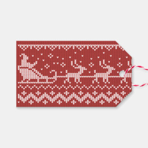 Ugly sweater Santa Claus sleigh and reindeers Gift Tags