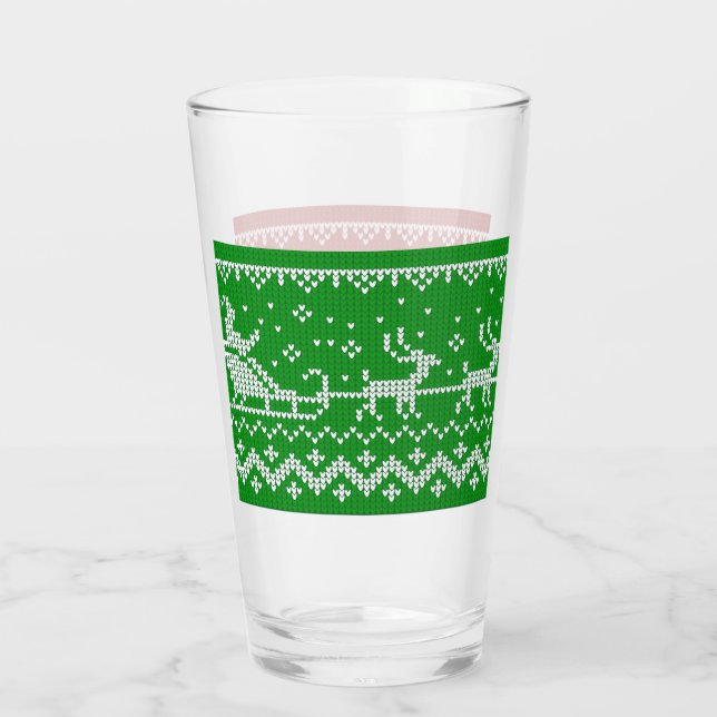 Ugly sweater Santa Claus sleigh and reindeers Glass (Back)