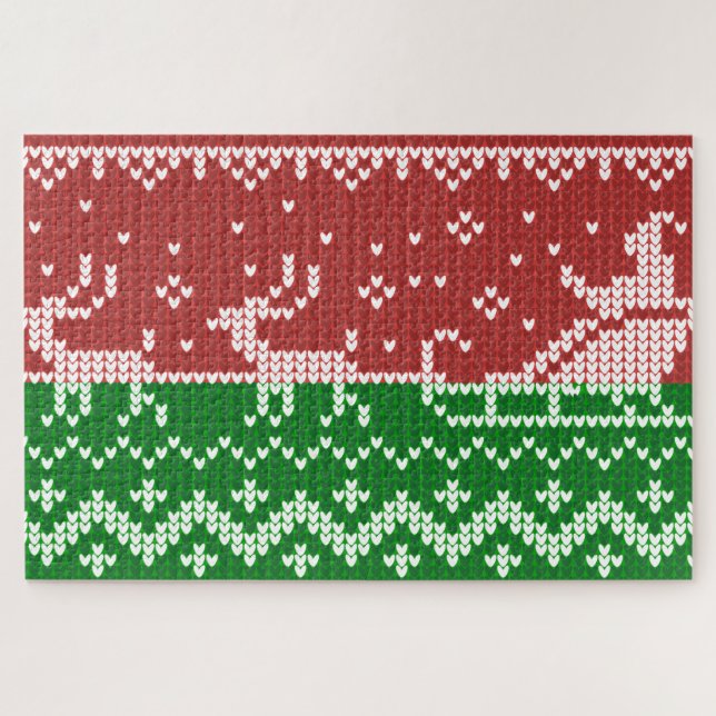 Ugly sweater Santa Claus sleigh and reindeers Jigsaw Puzzle (Horizontal)